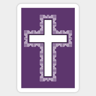 White Christian Cross With Purple Frame Sticker